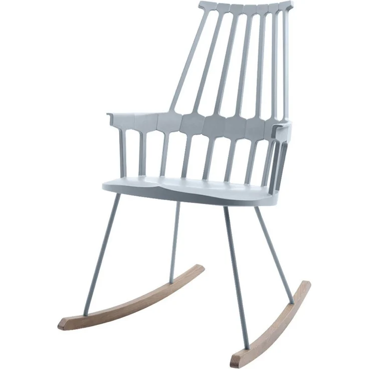 Kartell 595620 Comback Schaukelstuhl 58 x 100 x 58 cm Sitzhöhe 44 cm Sitzflächenfarbe, Schaukelteil Eiche, blau / grau