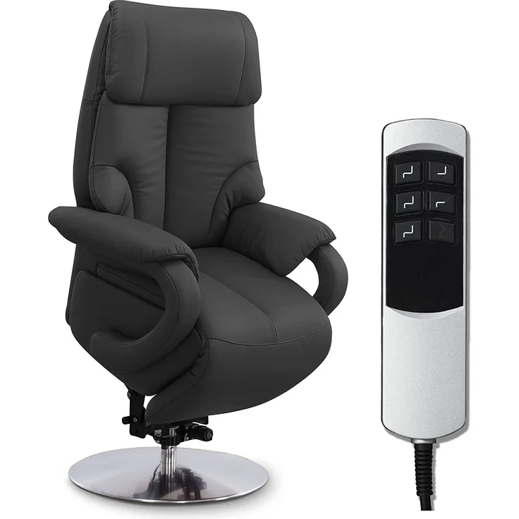 CAVADORE Ledersessel Istanbul / Fernsehsessel mit Aufstehhilfe, elektrisch verstellbarer Relaxfunktion / 2 E-Motoren / 80 x 115 x 79 / Echtleder: Schwarz