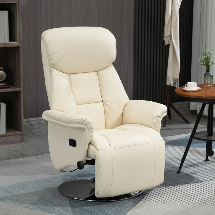Wohnora-Relaxsessel, Liegefunktion, Lederoptik, Fußstütze, bis 150 kg, 78 x 80 x 109 cm, Creme,H 1090cm x T 800cm x B 780cm,Cremeweiß – Bild 2