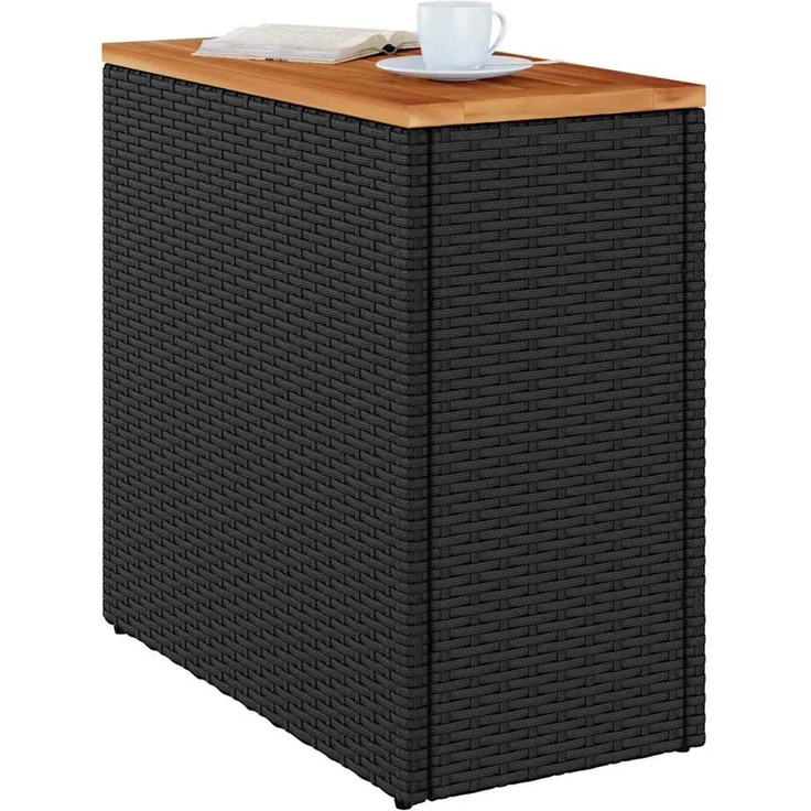 Gartentisch, Beistelltisch, Balkontisch mit Holzplatte Schwarz 58 x 27,5 x 55 cm Poly Rattan – Bild 4
