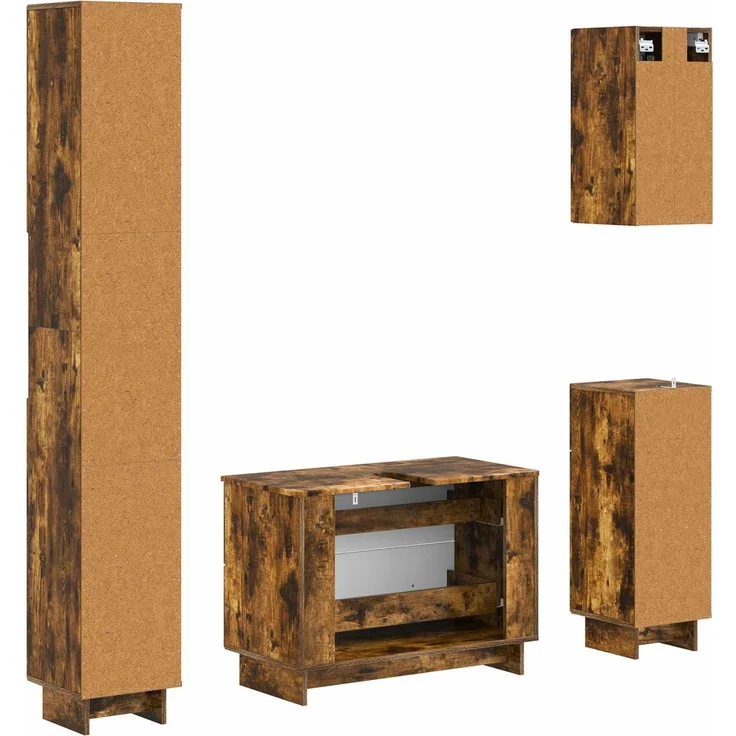 vidaXL 4-teiliges Badezimmer-Schrank-Set EDE Raucheiche Holzwerkstoff 3417905 – Bild 7