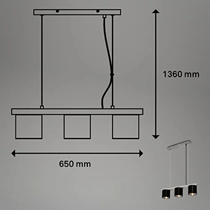 Briloner Leuchten LURI, Pendelleuchte 3-flammig, Höhenverstellbar, Antik-Silber, Holz, E14 Fassung max. 25 Watt, 65 x 15 x 136 cm – Bild 5