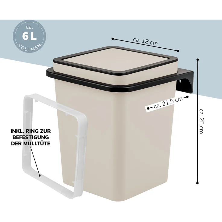 bremermann Kosmetikeimer SAVONA Softtouch inkl. Wandhalterung, 6 Liter Volumen, beige – Bild 7