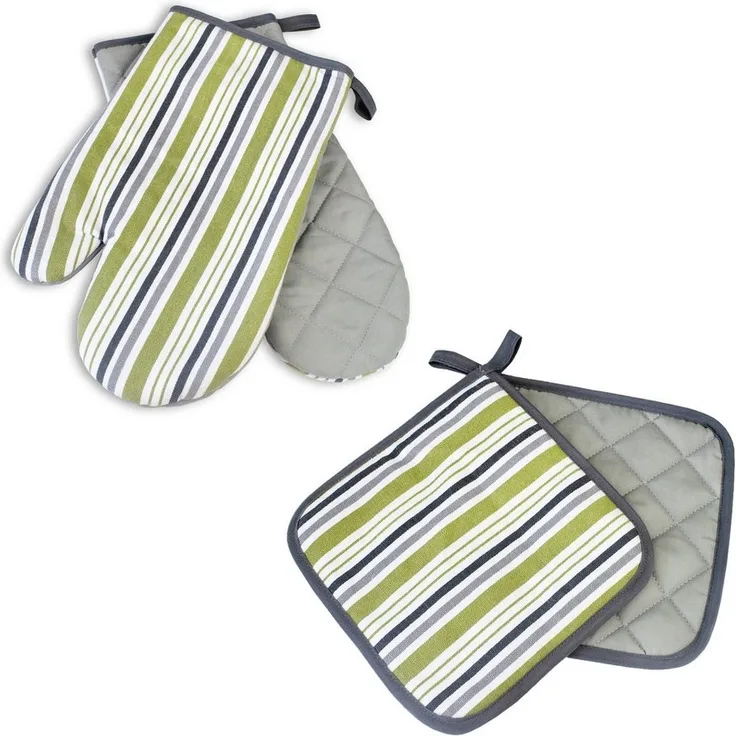 Delindo Lifestyle Topfhandschuhe Ofenhandschuhe, Topflappen, (4er Sparset, 4-tlg, bestehend aus 2x Ofenhandschuh + 2x Topflappen), Hitzebeständig bis 250 °C für maximal 15 Sekunden