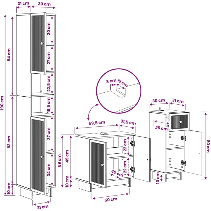 vidaXL 3-teiliges Badezimmer-Schranksystem EDE Schwarz Holzwerkstoff 3417820 – Bild 10