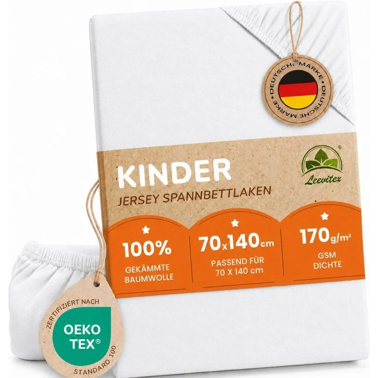 leevitex® Spannbettlaken in verschiedenen Größen und Farben, Jersey aus 100% Baumwolle, Jersey, Gummizug: rundum, (1 Stück), für Kinder- & Standardmatratzen, OEKO-TEX® STANDARD 100 zertifiziert – Bild 1