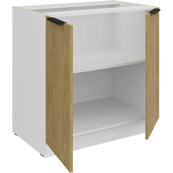 Küchen Unterschrank 80 cm CREMONA Eiche hell + Weiß matt Küche Küchenzeile Küchenblock Einbauküche – Bild 2