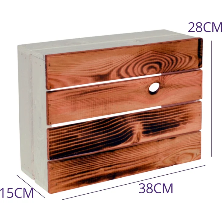 CHICCIE 2 Set Holzkiste Grete 38x28x15cm - Geflammt Weiß Obstkiste Dekokiste Weinkiste – Bild 2