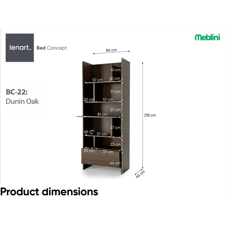 MEBLINI Schrank BC-22 für Schrankbett - Dunin Eiche - 84x217x40cm - Hochschrank mit Regalen, Fächern und Schublade – Bild 6