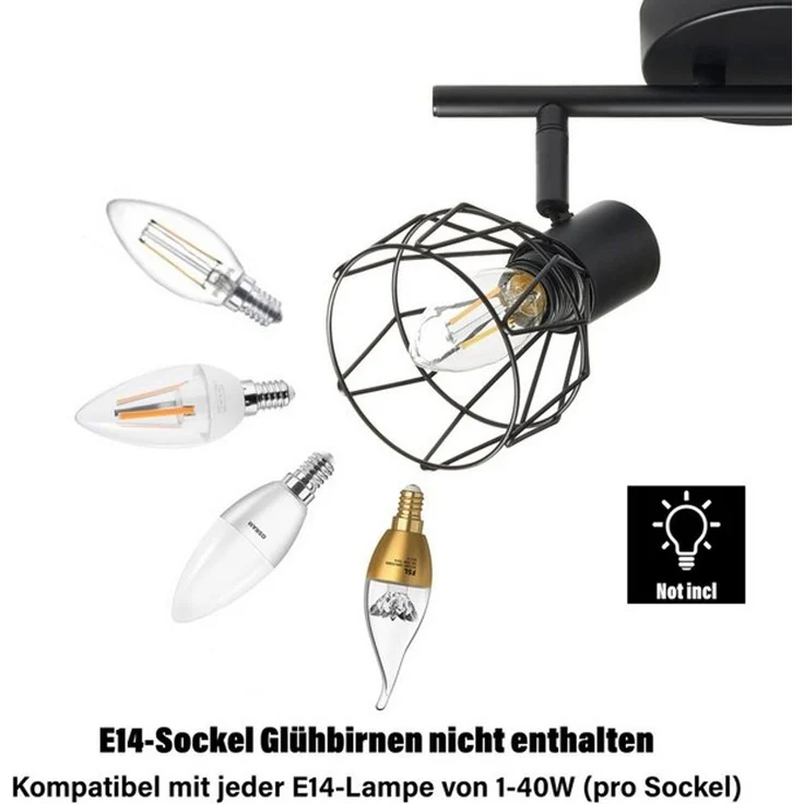 Zedelmaier Deckenstrahler Deckenleuchten 2/3/4 Flammig Deckenspots, E14/40W, ohne Leuchtmittel, ohne Leuchtmittel, Schwenkbar 350°, für Wohnzimmer Schlafzimmer Arbeitszimmer – Bild 4
