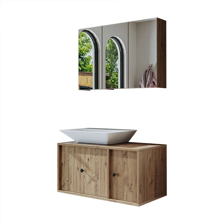 Skye Decor '2554' Badmöbel-Set mit Waschbecken & Spiegel (2-teilig), Atlantik-Kiefer, 90 x 58 x 45 cm – Bild 6