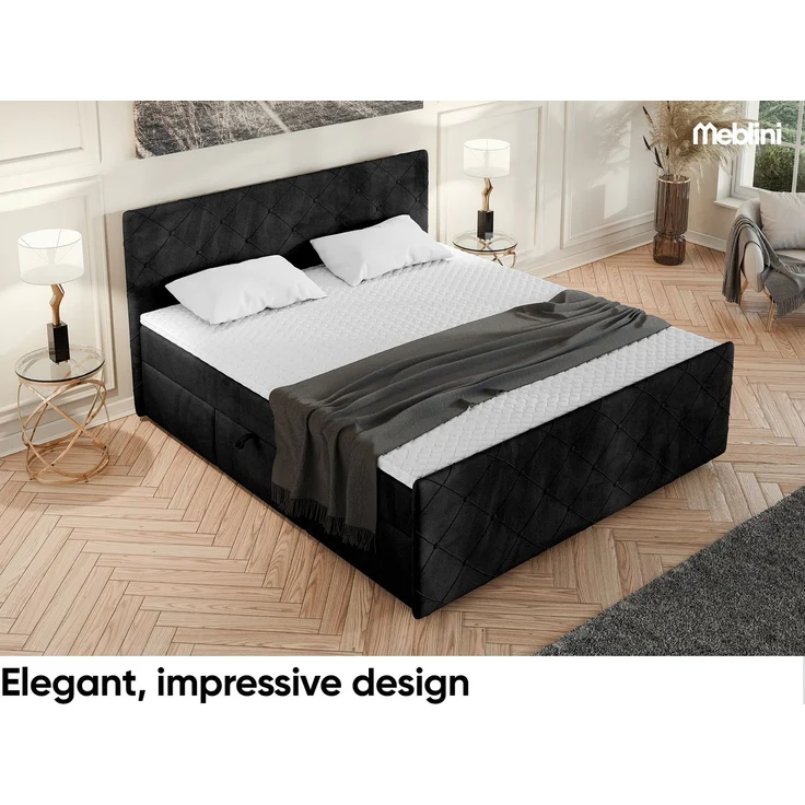 MEBLINI Boxspringbett HENRY 180x200cm - H3P/Schwarz Samt - mit Bettkasten - Polsterbett - Doppelbett mit Topper & Taschenfederkern-Matratze – Bild 4