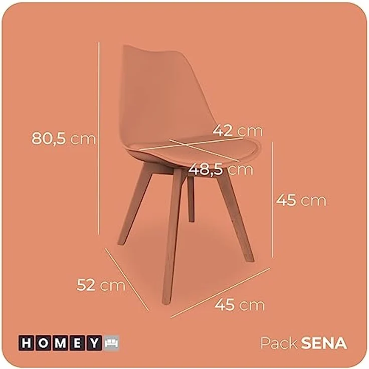 Homey, Skandinavische gepolsterte Stühle für Küche, Wohnzimmer oder Esszimmer, Modell Sena, Holzbeine, praktisch und funktional, einfache Montage, Weiß – Bild 3