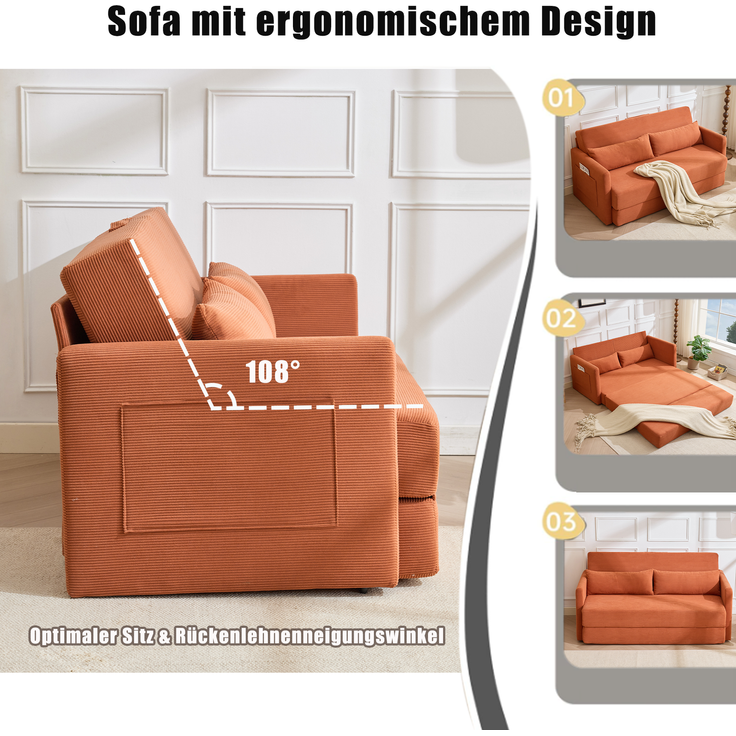 ZUBALIYA Schlafsofa 92x82 cm, mit Stauraum, mit Samtbezug, mit Cordbezug, mit breiten Armlehnen, mit Schaumstoffpolsterung – Bild 2