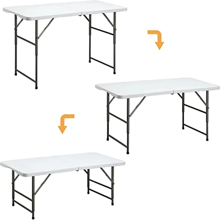 HollyHOME Klapptisch Campingtisch Klappbar 4FT/122x60 cm Tragbarer Gartentisch Balkontisch Höhenverstellbar Klapptisch Esstisch für Küche BBQ Catering Party, Weiß – Bild 6