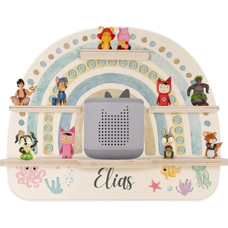 Kidsmood - Tonie Regal personalisiert mit Namen – Wandregal für Toniebox 2 & Figuren | Abgerundete Ecken & Kanten Inkl. Metallplättchen für Tonie Hörfiguren | Kinderzimmer Regal für Mädchen & Jungen