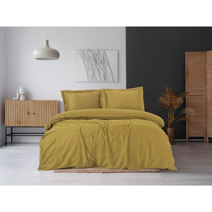 Satin-Doppelbettbezug-Set (DE), 'Elegant', Senf – Bild 1