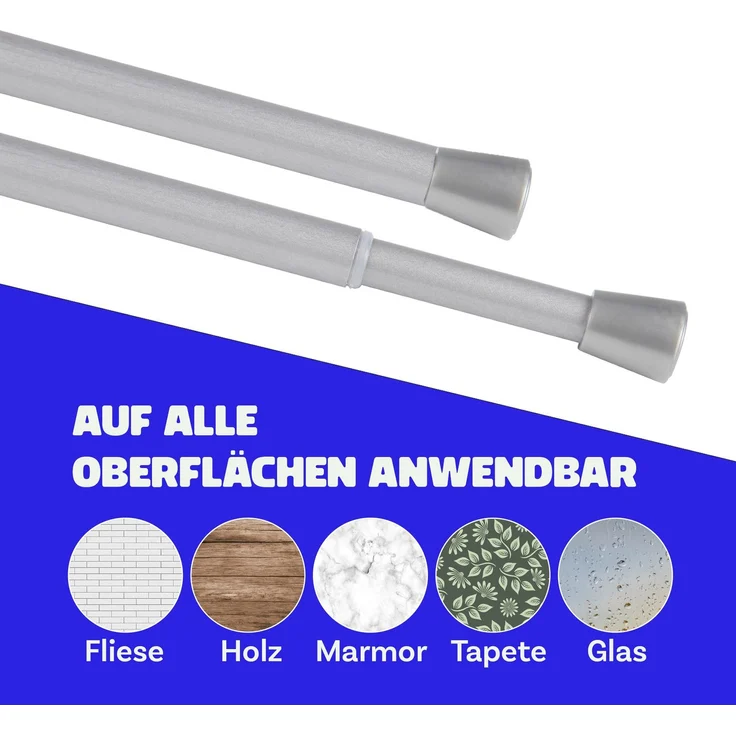 Verstellbare Vorhangstange - Spannstange zum Klemmen Silber Ø10/13 mm 80-125 cm – Bild 4