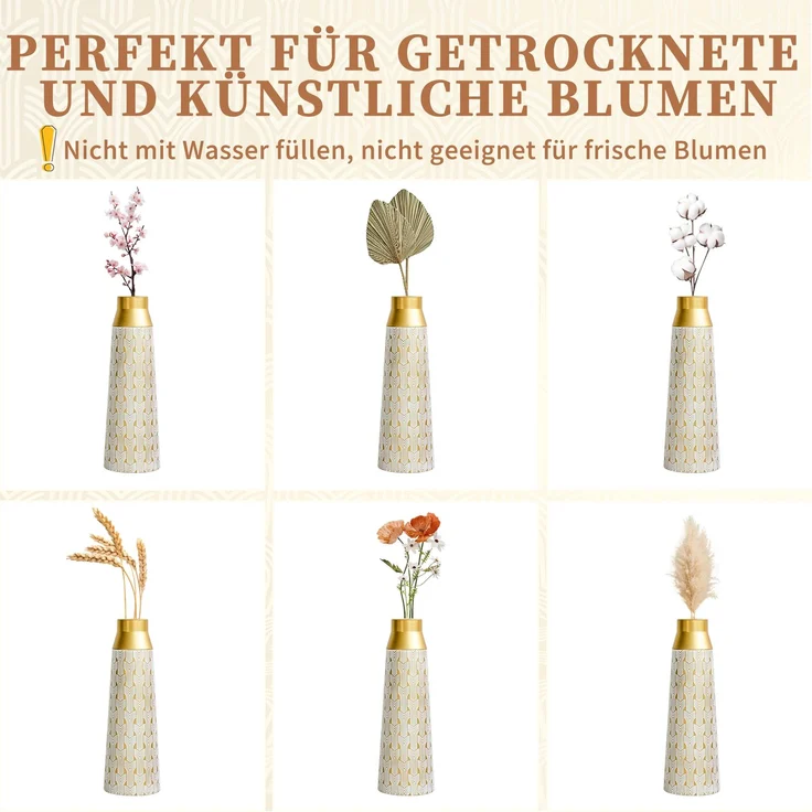 Goldene Bodenvase 3er Set, Moderne Metall Vase mit geometrischem Muster, 42/51/60,5 cm Groß Dekovase für Wohnzimmer, Esszimmer, Trockenblumen & Pampasgras--Gold--24.73x23.6x66.49cm--YOUDENOVA – Bild 3
