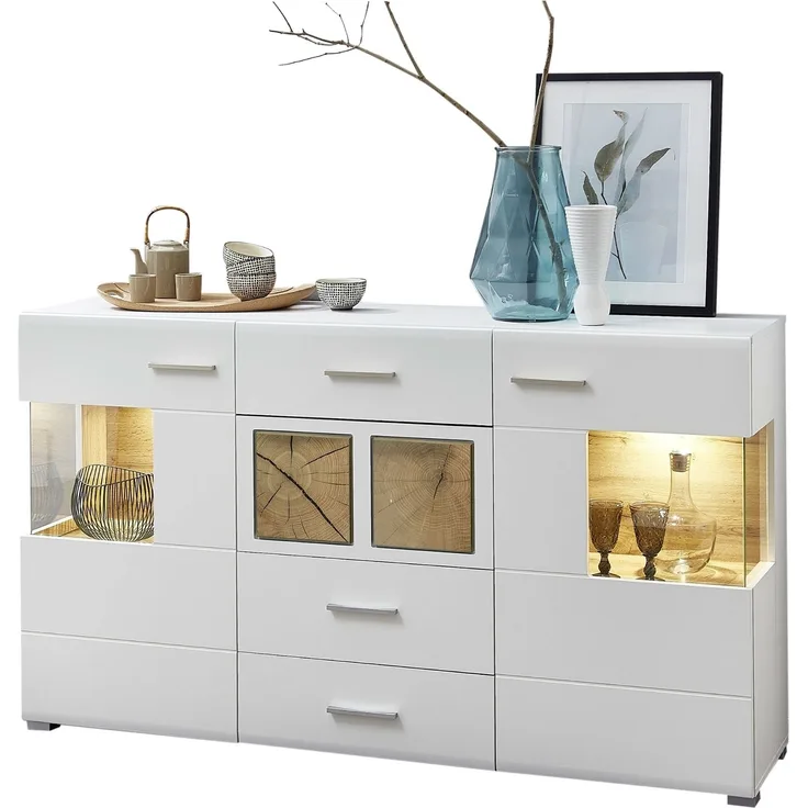 Sideboard >Kathlin< in Weiß/Matt aus Metall - 170x94x42cm (BxHxT)