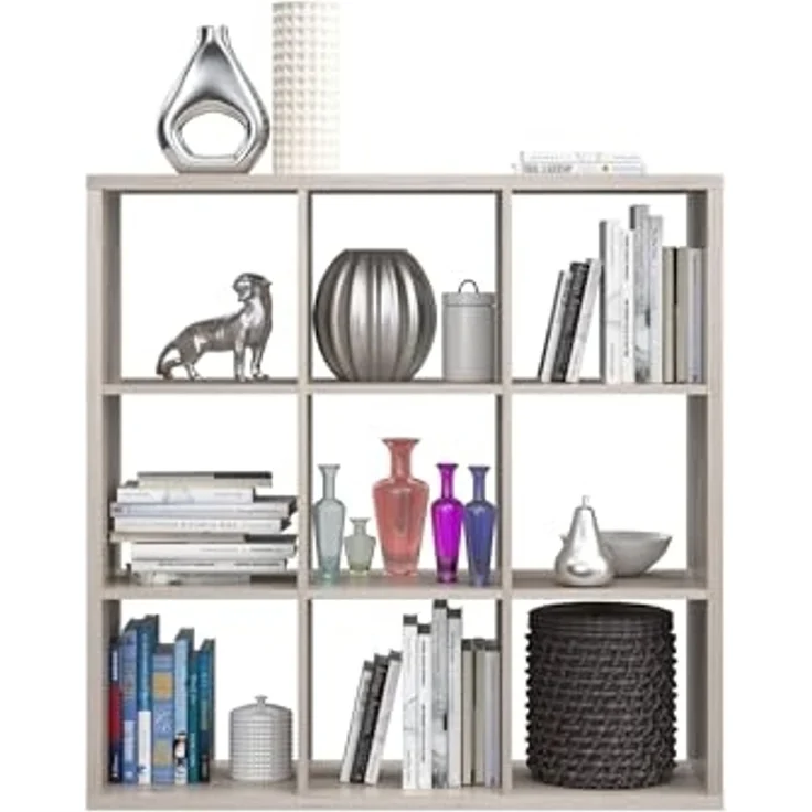 Raumteilerregal >MAURO< 9 Fächer, in Sandeiche - 107,2x107,3x32,9cm (BxHxT) – Bild 3