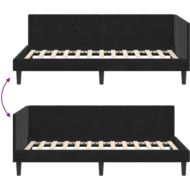vidaXL Eckbettgestell mit Kopfteil Schwarz 90 cm x 200 cm Samt 42016353 – Bild 8