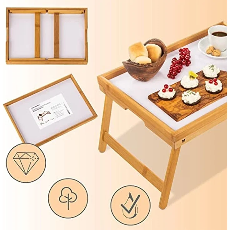 Dimono Tabletttisch Frühstückstablett Bambus Bett-Tablett, Serviertablett Betttisch – Bild 7