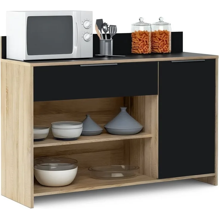 habeig Küchenregal Küchenschrank Eiche schwarz Schrank Küchenregal Singleküche Holz