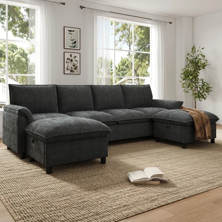 ZUBALIYA Ecksofa 64x46.5 cm, mit Stauraum, mit Ablageflächen, mit Chenille - Bezug, mit breiten Armlehnen, Schwarz – Bild 10