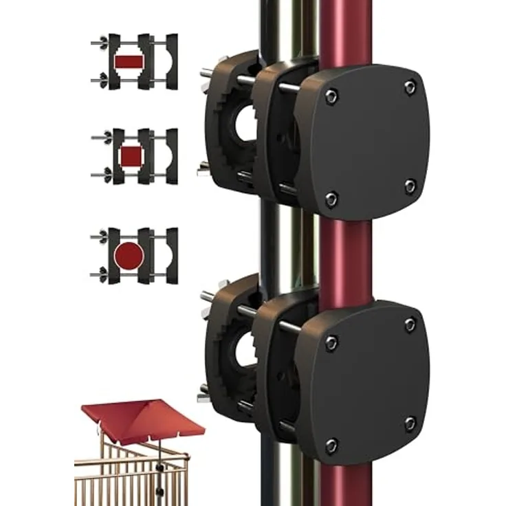 4smile Sonnenschirmhalter Balkongeländer SunnyBoy - 2er Set, Schwarz - Sonnenschirm Halterung Balkon, flexibel verwendbar - Schirmhalterung Balkongeländer ersetzt Sonnenschirmständer Balkon