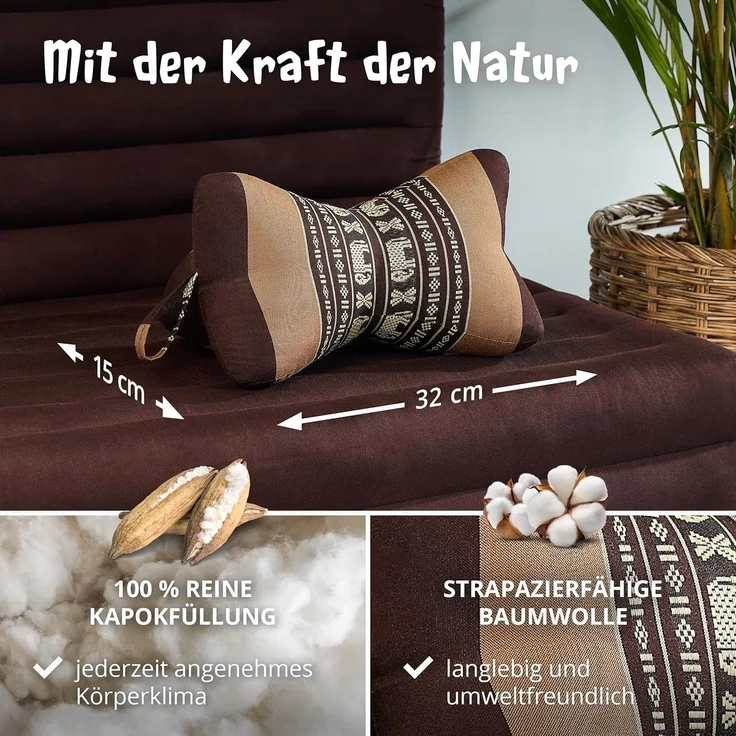 livasia Nackenstützkissen Knochenkissen, vegan und handgefertigt, Ø 15x32 cm, Kapok – Bild 4