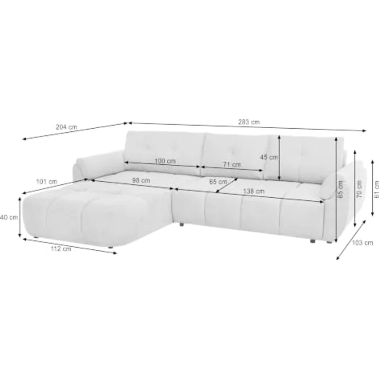 Beautysofa Ecksofa MASSIMO L-Form, dunkelgrau, mit Bettfunktion und Bettkasten, Schlaffläche 140 × 236 cm – Bild 2