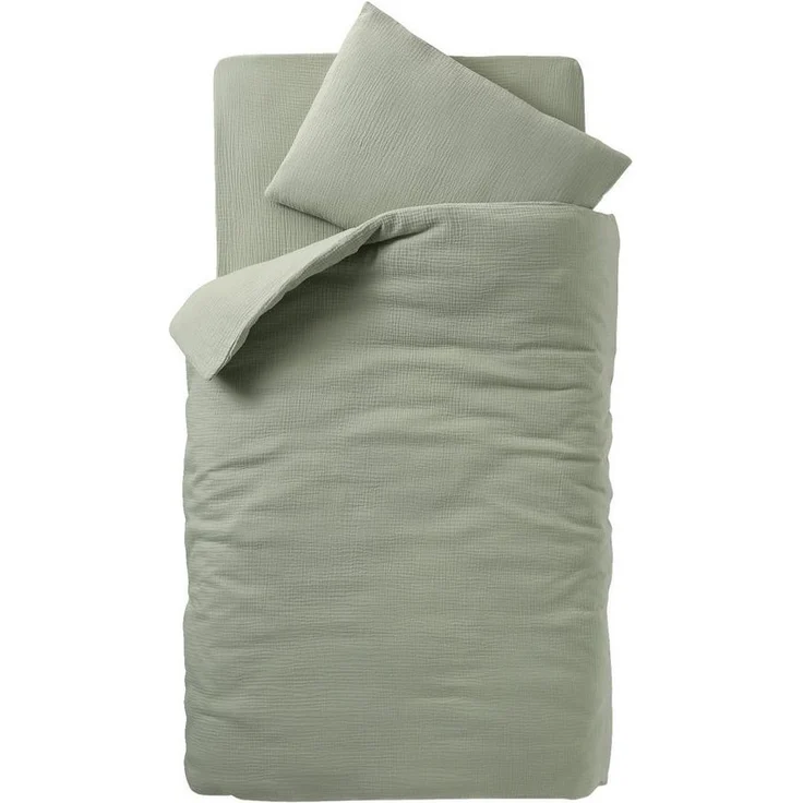 vertbaudet Bettbezug Baby Bettwäsche-Set, Bio-Kollektion, aus einfarbigen Musselin, Hotelverschluss – Bild 4