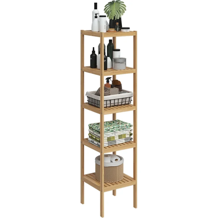 Bellamio 'Newa' Badezimmer Regal, Bambus, natur, 140x33x33 cm, Badregal mit 5 Ablagefächern – Bild 9