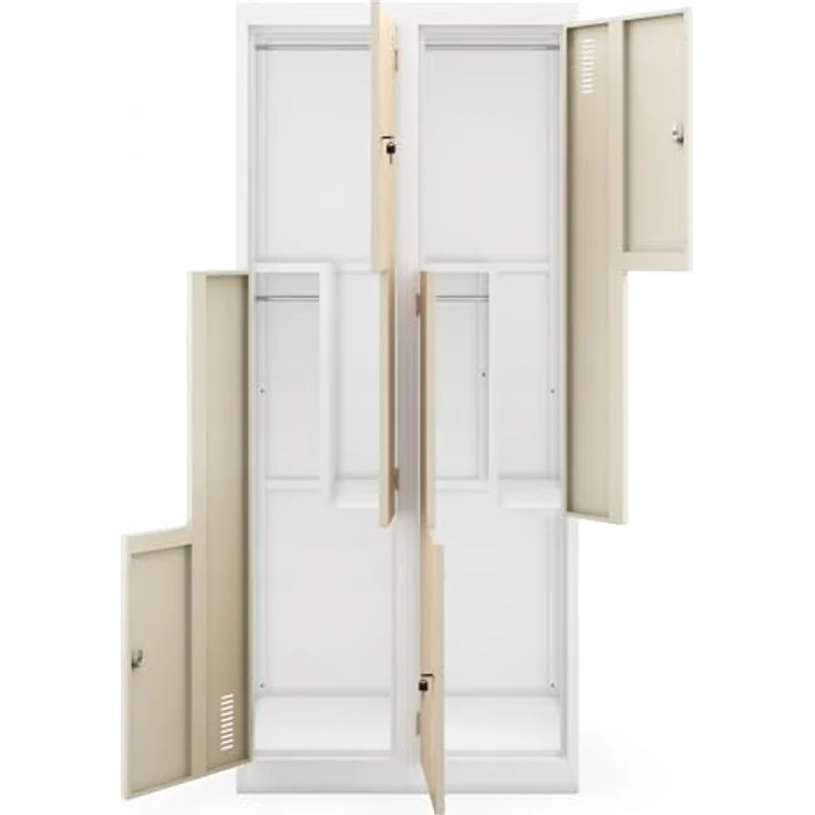Jan Nowak Umkleideschrank Z02 Spind mit 4 Abteilen Kleiderspind Metallschrank Flügeltür Lüftungsschlitzen Pulverbeschichtung 185 x 80 x 45 cm (Weiß-Holz) – Bild 5