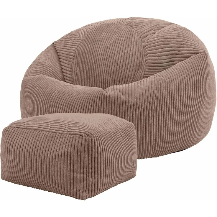 Icon Kingston Sitzsack mit Hocker Cord, Mokkabraun, Sitzsack Erwachsene mit Füllung, Bean Bag, Cord Sessel, Lounge Sessel, Lounge Stuhl, Schlafzimmer, Wohnzimmer, Wohnzimmer Möbel – Bild 1