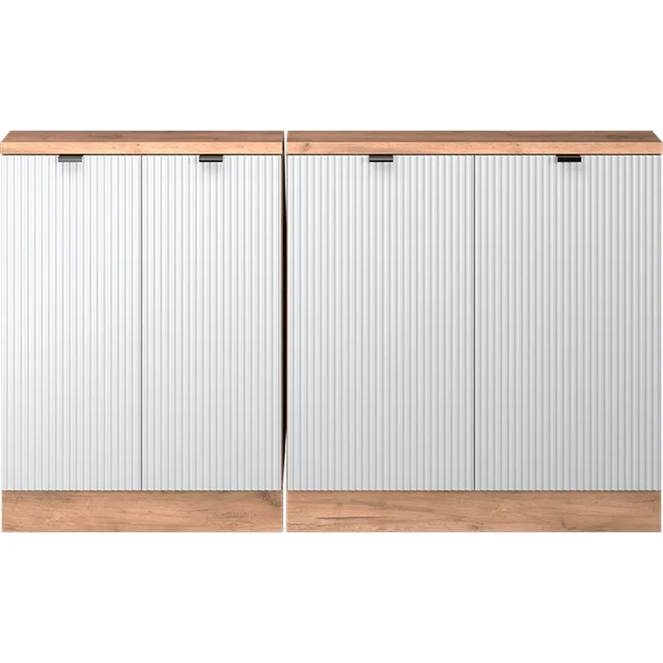Küchenschrank für Dachschrägen R-Line Weiß Riffel 140 cm 2er Set Vicco – Bild 3