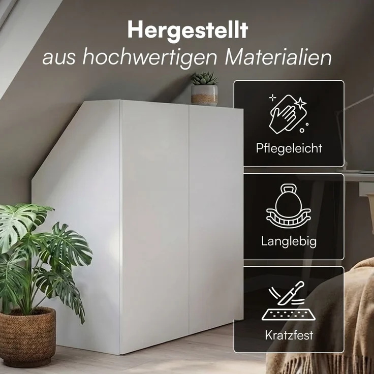 Bellamio 'Aland' Dachschrägenregal mit Türen, weiß, 100x52x90 cm, mit Push-to-open, Schrank für Dachschräge mit 3 Fächern – Bild 5