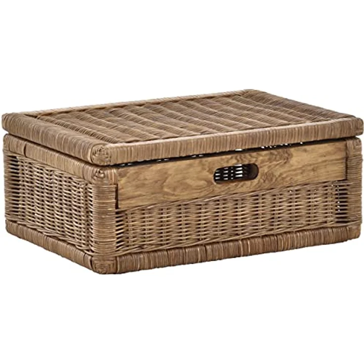 Krines Home Aufbewahrungskorb Flacher Korb mit Deckel Rattan geflochten Regalkorb Aufbewahrungsbox – Bild 2