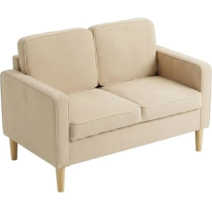 HOMCOM Loveseat Modern Polstersofa mit 2 Wurfkissen Stauraum Massivholzfüßen (Couch, 1-St, 2-Sitzer Sofa), aus Corduroy für Wohnzimmer, Schlafzimmer, Beige 117 x 63 x 79 cm – Bild 1