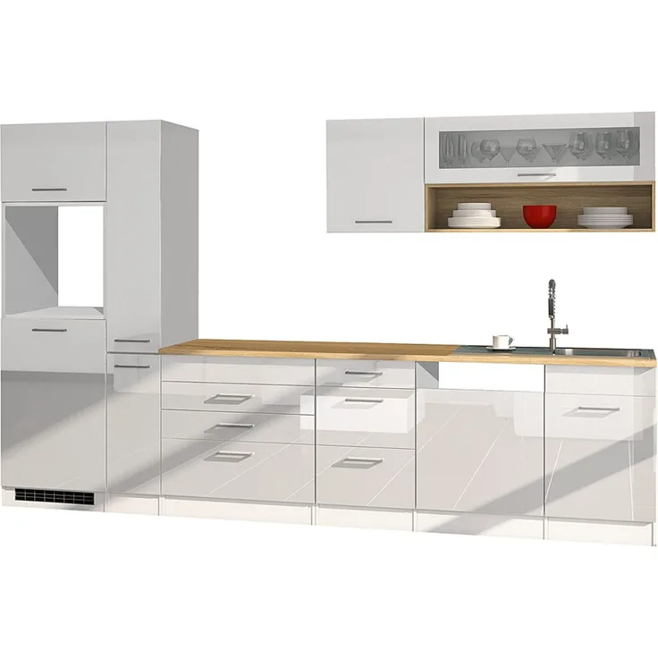 Küchenzeile Hochglanz weiß 330 cm MARANELLO-03 , ohne E-Geräte B x H x T ca. 330 x 200 x 60cm