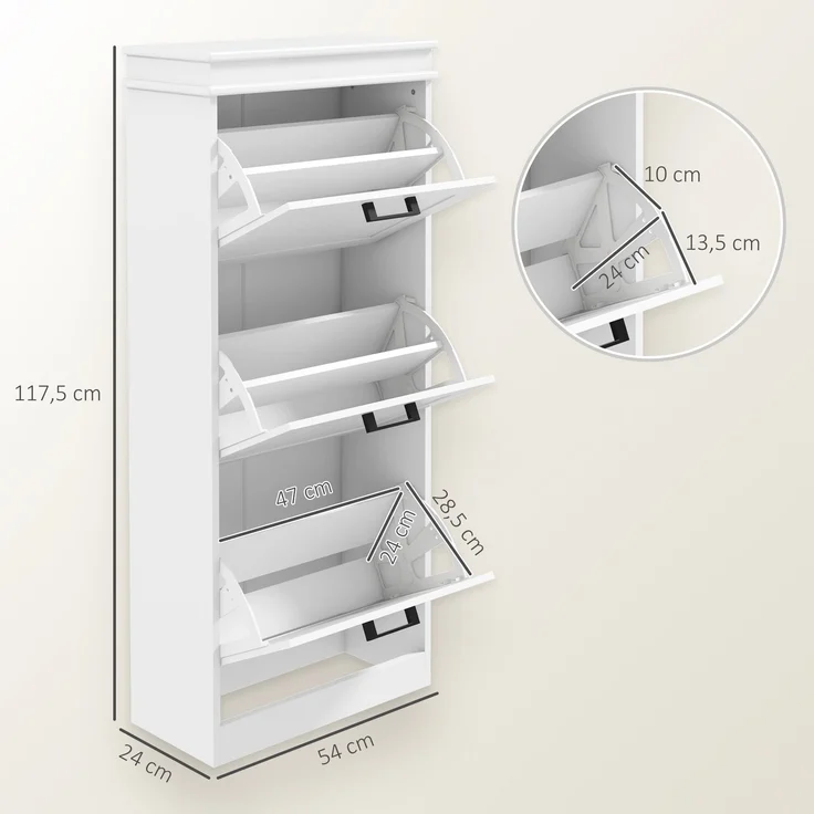 Schuhschrank, 3 Klapptüren, 15 Paar, verstellbare Einlegeböden, für Eingangsbereich, Flur, 54 x 24 x 117,5 cm, weiß – Bild 5