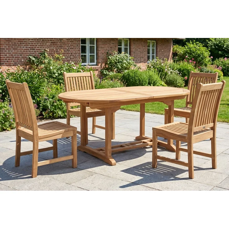 Gartentisch Ela Teak Ausziehtisch Balkontisch oval Gartenmöbel 160/220 x 110 x 75 cm – Bild 2