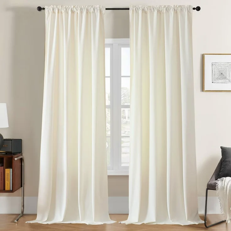 Joydeco Weiße Samtvorhänge, 228,6 cm Länge, 2 Paneele, luxuriöse Verdunkelungsvorhänge mit Stangentasche, wärmeisoliert, superweich, Raumverdunkelungsvorhänge für Wohnzimmer, Esszimmer, Schlafzimmer,