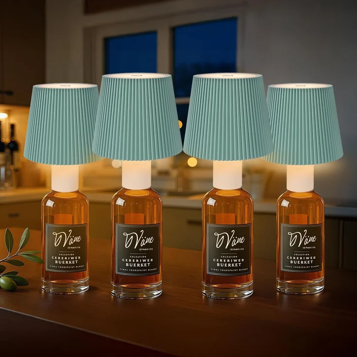Ketom 4 Stück Flaschenlampe Aufsatz LED Aufladbar, IP54 Wasserdicht Lampenschirm für Flasche, Akku Lampe für Flasche LED USB, 3 Farbtemperaturen & Dimmbare, Touch Control, für Bar Balkon, Mintgrün