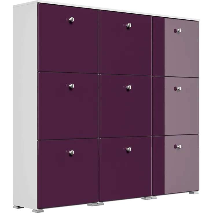 Schuhschrank XL Comfort 9 Klappen 36 Paar 157x141 cm Weiss-Brombeer : Weissmatt / Brombeere hochglanz