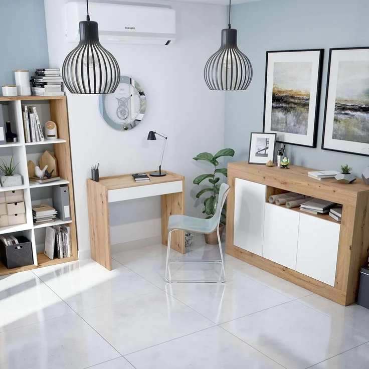 Habitdesign Anrichte mit 3 Türen, Buffet für Wohnzimmer, Beistellschrank, Modell Baltik, Weiß Artik und Nodi-Eiche, Maße: 144 cm (B) x 87 cm (H) x 42 cm (T) – Bild 8