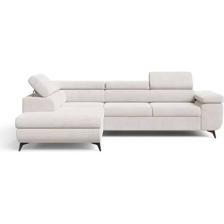 GRAINGOLD Ecksofa ARGON mit Bettfunktion, Bettkasten, Einstellbaren Kopfstützen, Velvet-Stoff, Hellbeige, Rechts – Bild 2