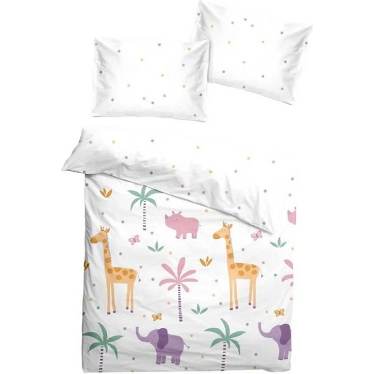 soma Babybettwäsche Renforcé Baby Wende-Bettwäsche 100x135 cm – Safari weiß / Punkte bunt, Renforcé, 2 teilig, Safari-Motiv aus reiner Baumwolle warme winter weihnachtsbettwäsche – Bild 4