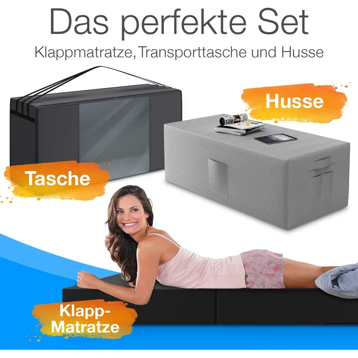 Bestschlaf Klappmatratze Spar-Set inkl. Husse & Transporttasche, Polyester, Schwarz / Grau, 120x195 cm – Bild 2